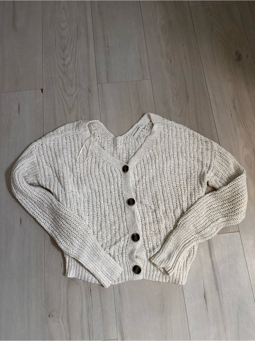 Cozy Cream Knit Button-Front Women's Sweater Size Large 0570